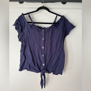 Cropped cold shoulder button top